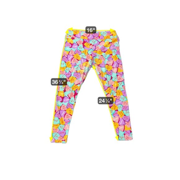 LuLaRoe Valentine Conversation Heart Print Leggings One Size Tall Curvy - Picture 8 of 10
